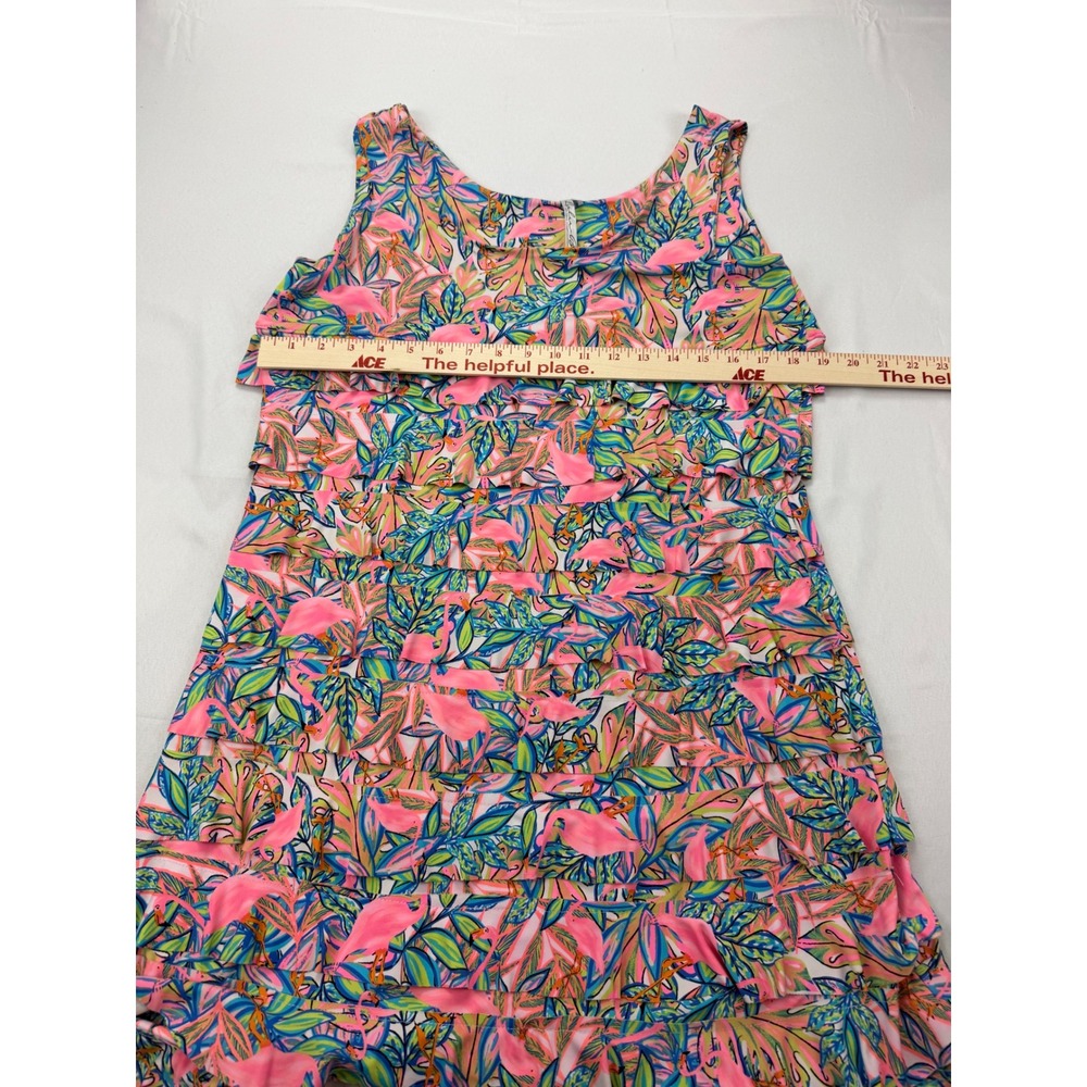 Bulu-Lulu Ruffle Tiered Dress Womens Large Pink Flamingo Tropical Sleeveless - Picture 7 of 12